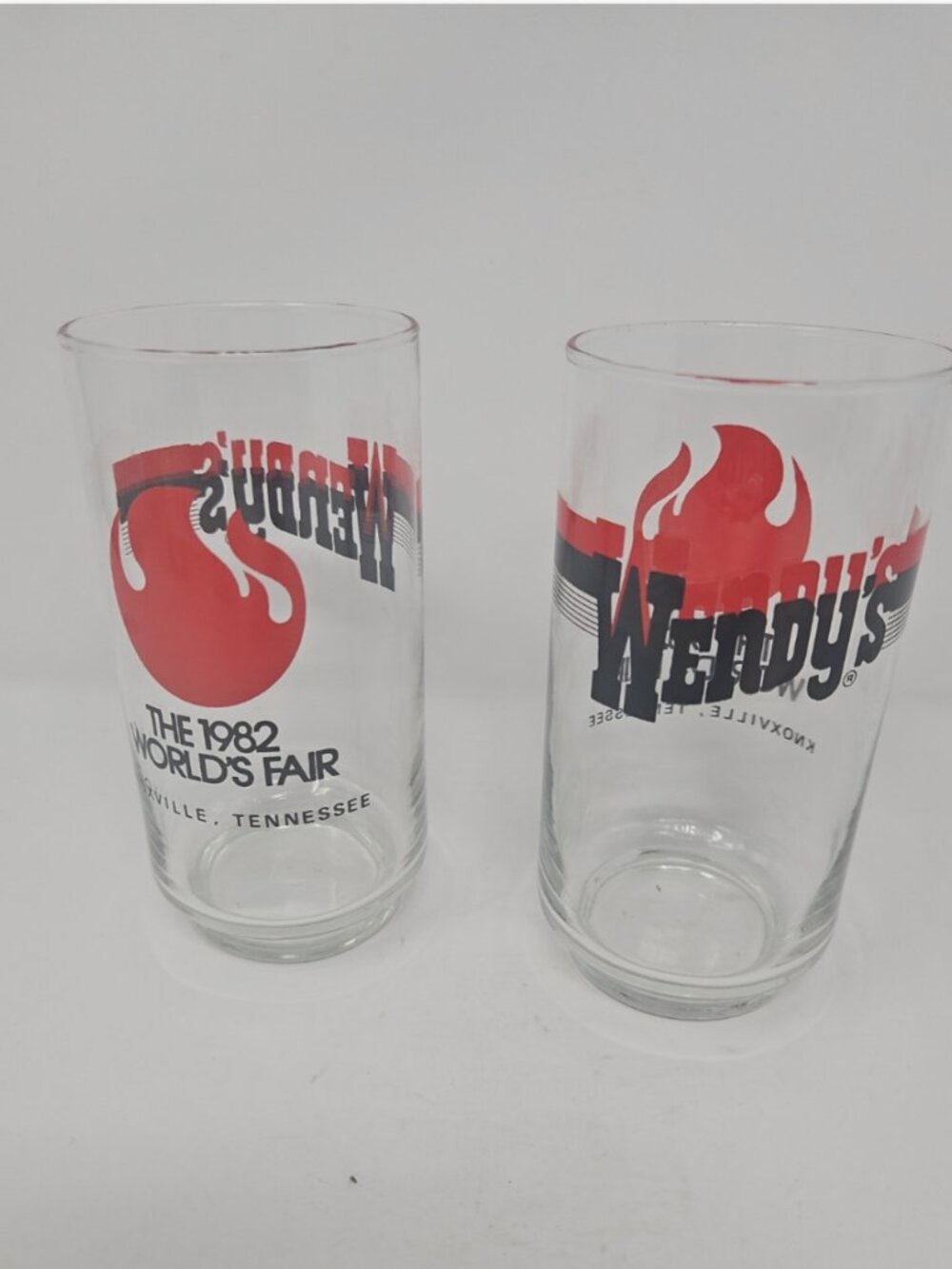 2 Vintage 1982 Worlds Fair Wendy's Commemorative Glasses Knoxville Tennessee
